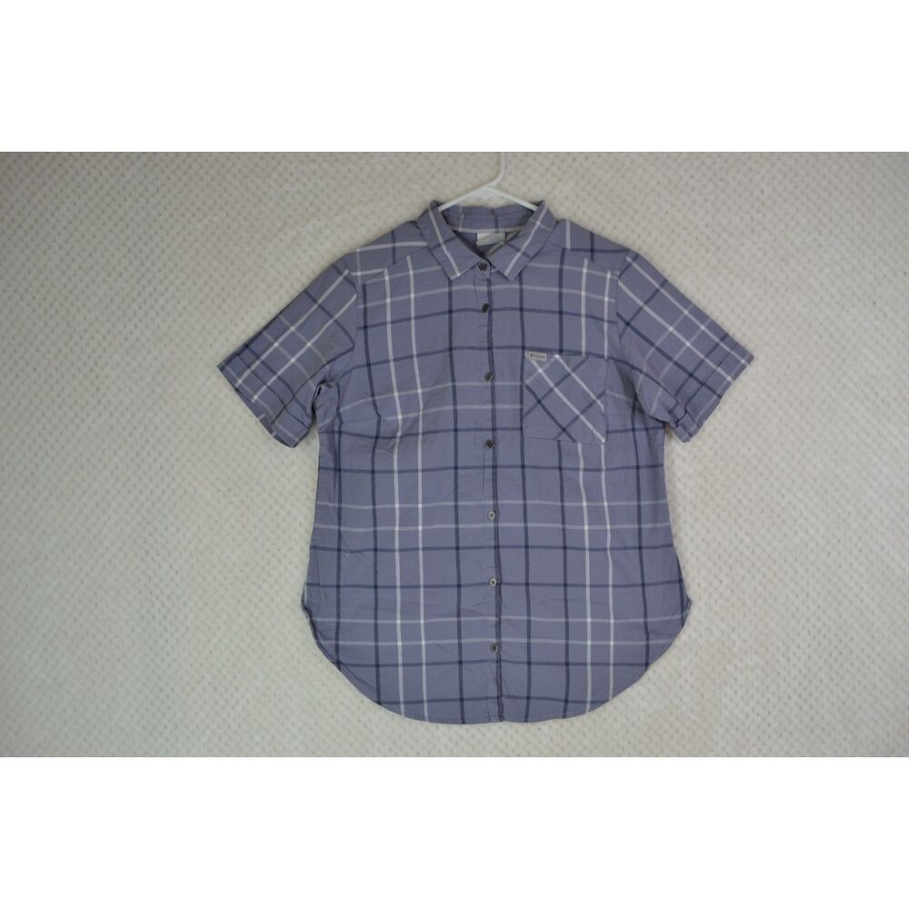Columbia Anytime Casual Stretch Women's Large Blue Plaid Short Sleeve Shirt